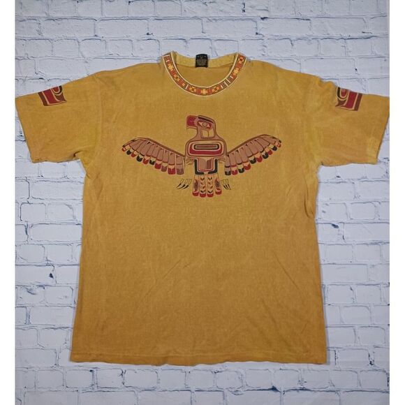 Factory Artwear‎ Shirt Mens XL Yellow Aztec Native USA 90s Single Stitch Vintage - Picture 1 of 3